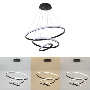 3 Ring Pendant Lights, Modern Circular Dimmable Hanging Lamp Adjustable Ceiling Light for Kitchen Dining Living Room
