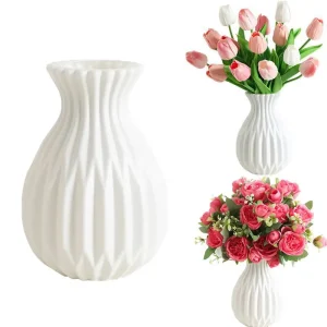 Modern Flower Vase White Plastic Vase Flower Pot Basket Nordic Home Living Room Decoration Ornament Wedding Flower Arrangement