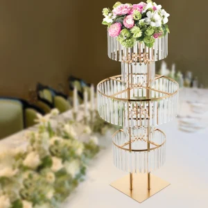 5 Tiers Gold/Silver Wedding Centerpieces Flower Stand Vase Centerpiece Acrylic Flower Stand with Hanging Acrylic