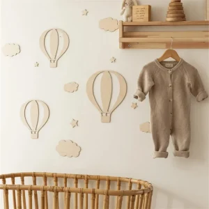 13Pcs Ins Wooden Hot Air Balloon Cloud Star Set Wall Stickers Home Decoration Background Wooden Wall Stickers Holiday Decoration Wall Crafts Cute Wooden Balloon Wall Stickers for Boys and Girls' Rooms Homestay Coffee Bar Decorative Wall Decorations