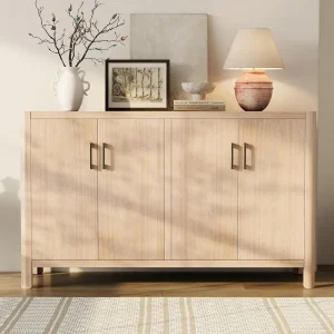 Rustic 4-Door Wood Cabinet, Smooth Rounded Edges, Ideal for Entryway, Hallway, Living & Dining Rooms