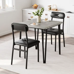 Dining Table Set for 2, Kitchen Table and Chairs for 2 with Upholstered Chairs, 3 Piece Dining Room Table Set, Square Dinner Tab