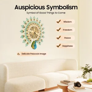 Modern Elegant Peacock Art Wall Clock, 60cm Large Silent Non-ticking Clock, Perfect for Living Room, Hallway & Office Decoration