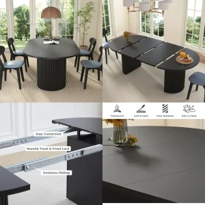 41 in-78 in Extendable Dining Room Table for 4-8, Round Expandable Kitchen Table with Fluted Base, Modern Oval Dinner Tables for