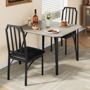 3PCS Dining Table Set For 2, 1 Kitchen Table And 2 PU Upholstered Dining Chairs For Home Office Ktichen