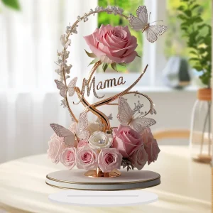 1pcs 8in 2DFlat Acrylic Rose Decorate MOM mom Birthday Gift Mother's Day Anniversary Decoration Table Filial Child To Mother Mom