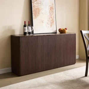 Fluted 4 Doors Sideboard Cabinet with Storage, 64" Wooden Credenza with Shelves, Faux Marble-Top Coffee Bar Console