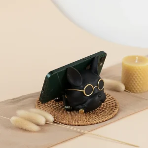 VILEAD Original Design French Bulldog Phone Stand Resin Artistic Figurine Hand-Crafted Decorative Phone Stand Dock Home Decor