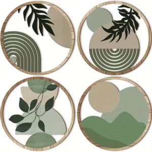 4 Bohemian Wall Art Set - Wooden Bohemian Decor，Geometric Hanging Artwork，Suitable for baby room，Farmhouse Aesthetic Minimalist