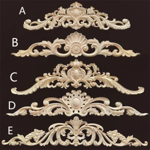 Wood Appliques and Onlays Natural Furniture Wall Door Woodcarving Decorative Long Flower Wooden Figurines Crafts Corner Frame