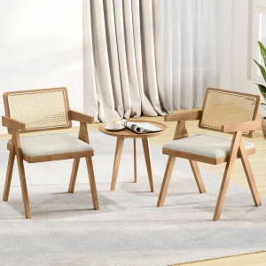 Set of 2 Rattan Accent Chairs Fabric Dining Chairs Modern Living Room Chairs