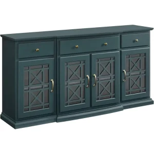60 Inch Teal Glass Door Sideboard with Serving Storage for Living Room, Entryway, and Dining Room