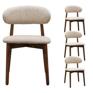 Light Camel Flannelette Upholstered Dining Chair Set of 4 with Walnut Wood Legs, Armless Design for Kitchen, Restaurant, Living