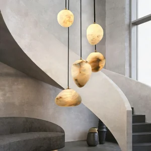 Natural Spanish Marble Chandelier Living Room Bedroom Dining Room Alabaster Lighting Pebble All-copper Pendant Lamp Indoor Decor