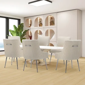 SEYNAR Modern Velvet Pleated Finish Back Dining Chair Set of 6 with Rear Handle